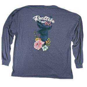 Realtree Womens 2X Long Sleeve Deer Graphic T-Shirt Blue Floral Heathered 2XL